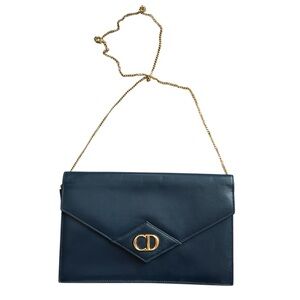 Vintage Christian Dior Navy Blue envelope Leather Chain Bag